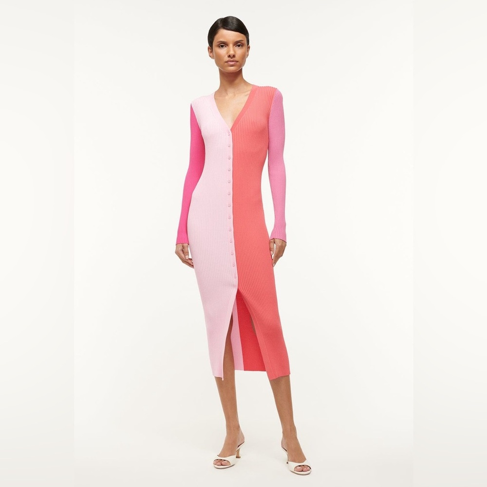 Staud Shoko Kint Midi Sweater Dress Size XS in Flamingo Multi